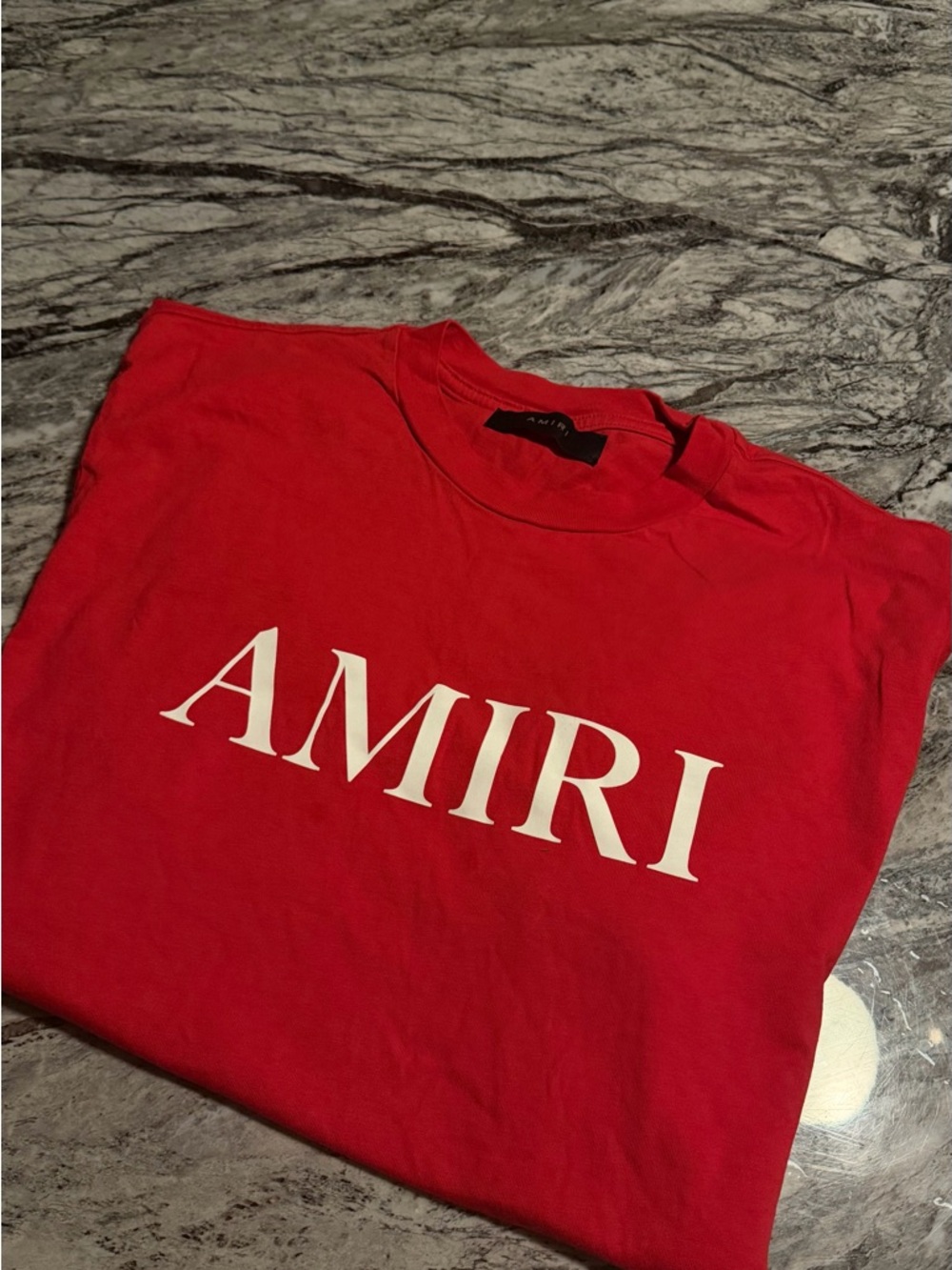 AMIRI Red Crewneck with Black Satin Care Tag